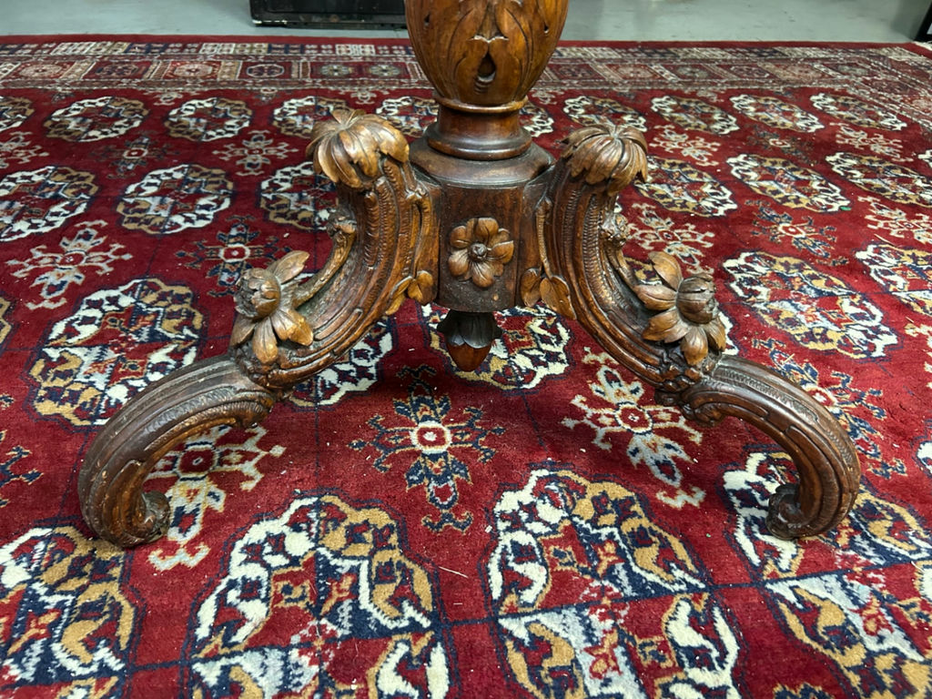 Antique Baroque Carved Inlaid Deer Scene Tilt Top Table - image 11 of 12