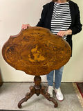 Antique Baroque Carved Inlaid Deer Scene Tilt Top Table - thumbnail 3 of 12