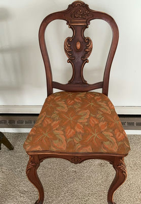 Antique Carved Wooden Chair with Floral Upholstery - Image 1 of 5