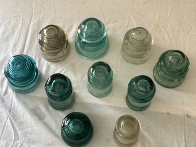Teal and clear glass insulator collection - Image 1 of 6