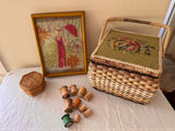 Vintage Sewing Basket, Antique needlepoint framed - thumbnail 1 of 6