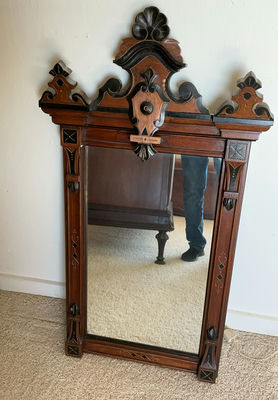 Ornate antique wooden wall mirror Renaissance Revival Walnut - Image 1 of 5