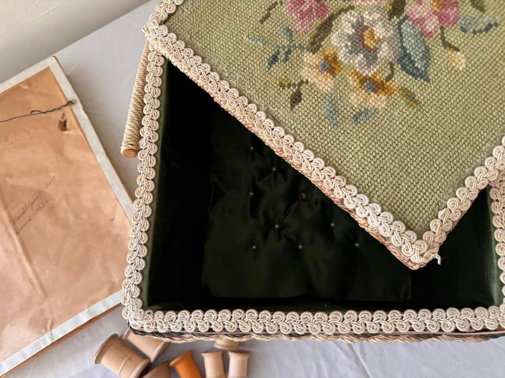 Vintage Sewing Basket, Antique needlepoint framed - image 5 of 6