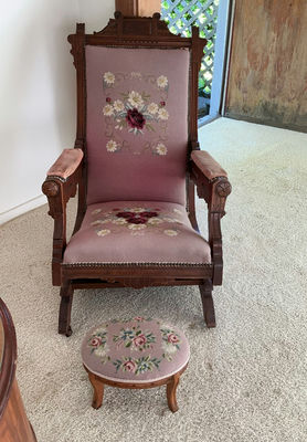 Victorian Rocker Needlepoint Upholstery - Image 1 of 11