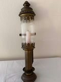 Antique mantel clock, lantern lamp, engraved tray, ship sculpture, angel candlesticks, and alcohol lamp bottle - thumbnail 6 of 8