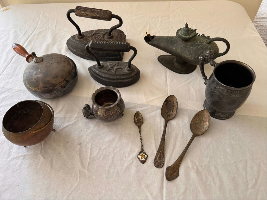 Assorted antique metal kitchenware and irons - image 2 of 3
