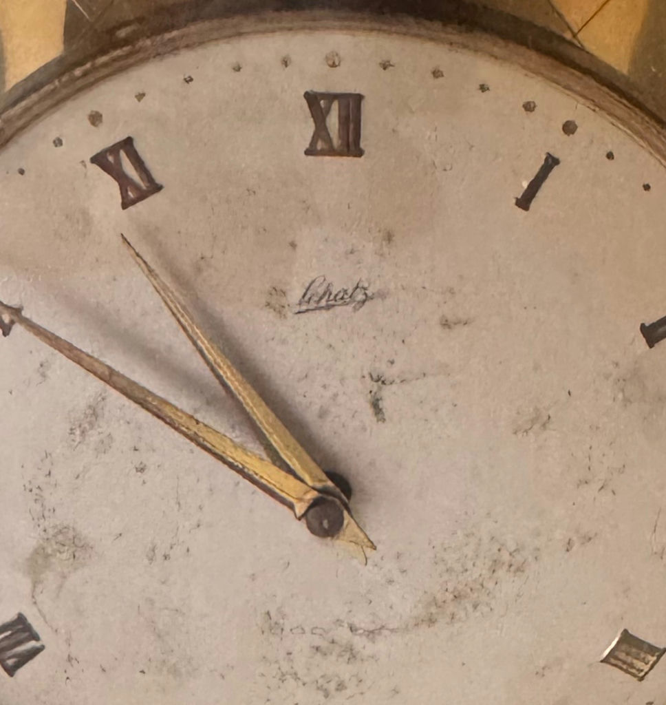 Antique mantel clock, lantern lamp, engraved tray, ship sculpture, angel candlesticks, and alcohol lamp bottle - image 5 of 8