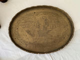 Antique mantel clock, lantern lamp, engraved tray, ship sculpture, angel candlesticks, and alcohol lamp bottle - thumbnail 2 of 8