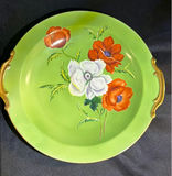 Two crystal cut-glass goblets and a lime-green floral plate with gold handles - thumbnail 5 of 6