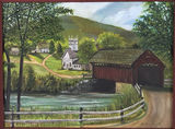 Landscape painting with covered bridge in ornate frame- local Austin artist Mildred Griscom - thumbnail 2 of 8