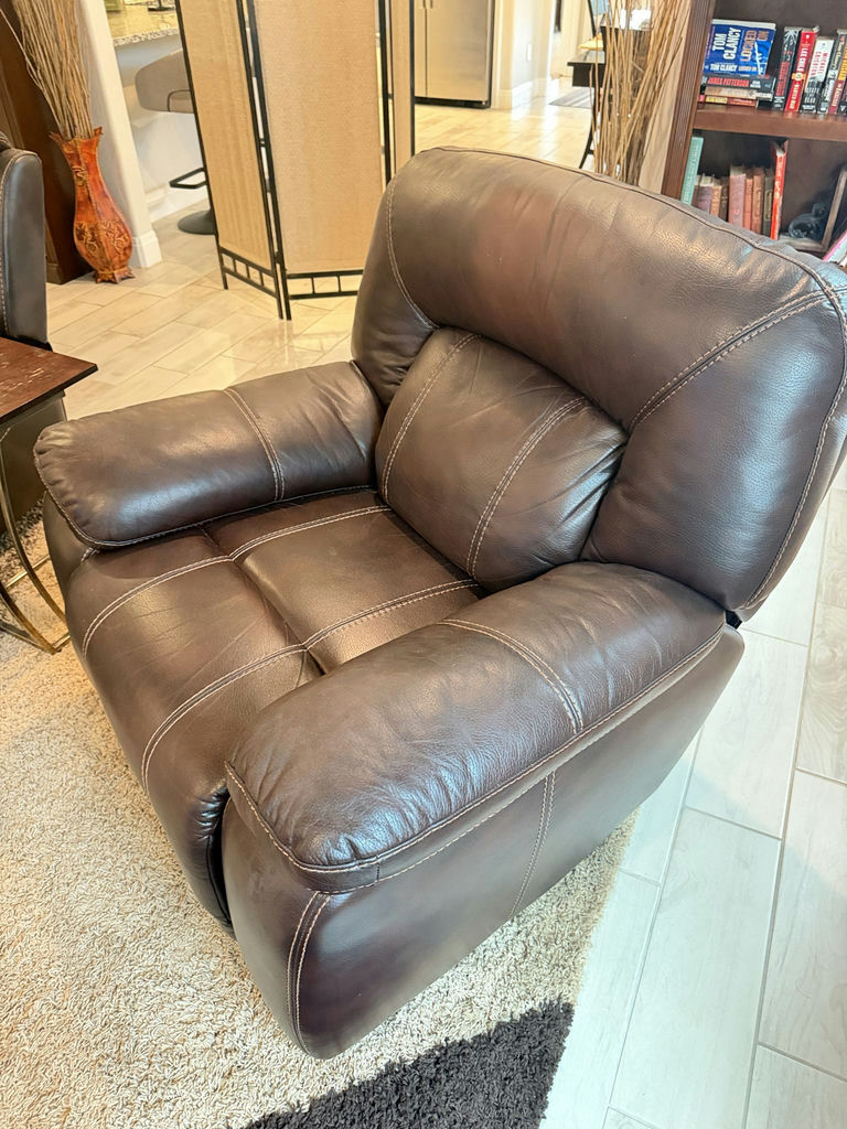 Top-Grain Leather Single Recliner, Dark Brown - image 3 of 6