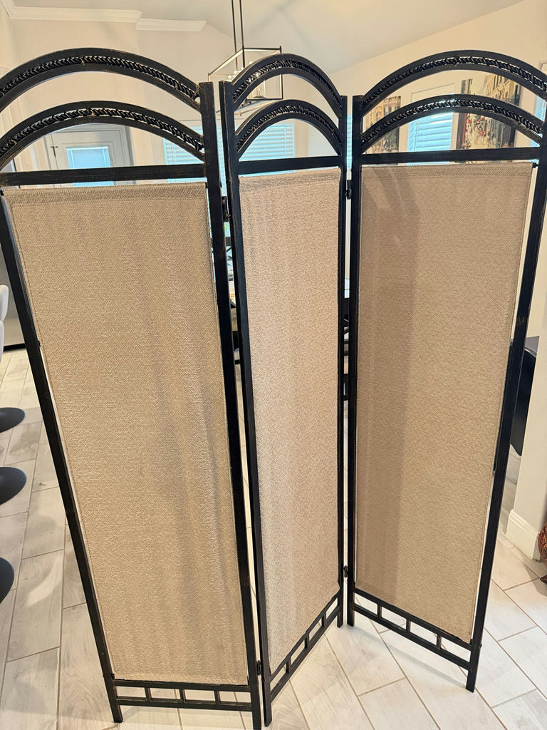 Three-Panel Folding Room Divider with Arched Top, Brown/Beige - image 1 of 3
