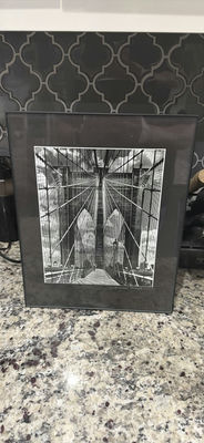 Framed Black-and-White Photograph of a Suspension Bridge Walkway - Image 1 of 5