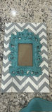 Teal ornate picture frames on chevron boards - thumbnail 4 of 6