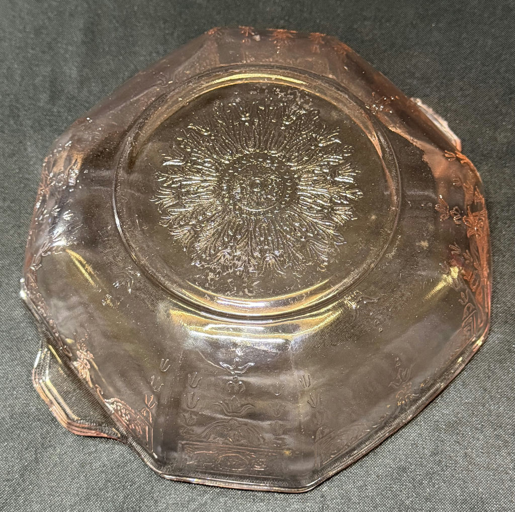 Pink embossed glass bowl with sunburst bottom - image 5 of 5