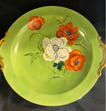 Two crystal cut-glass goblets and a lime-green floral plate with gold handles - thumbnail 4 of 6
