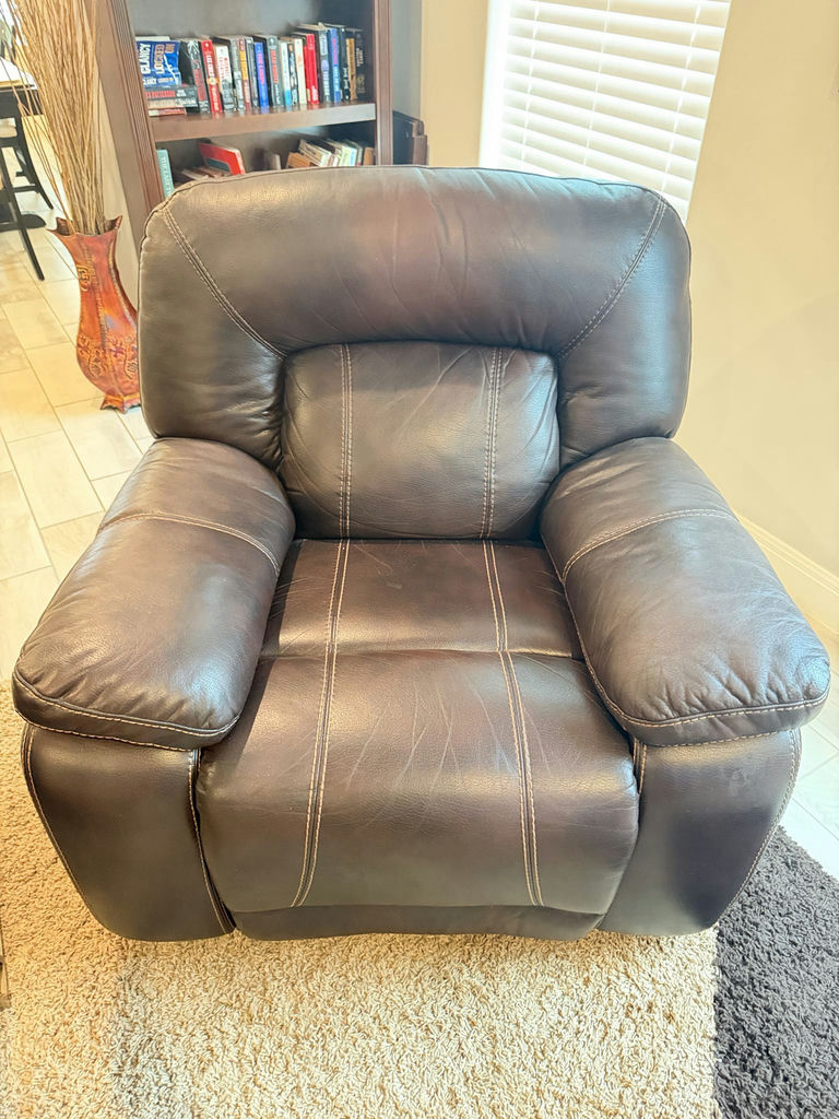 Top-Grain Leather Single Recliner, Dark Brown - image 2 of 6