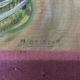 Landscape painting with covered bridge in ornate frame- local Austin artist Mildred Griscom - thumbnail 7 of 8