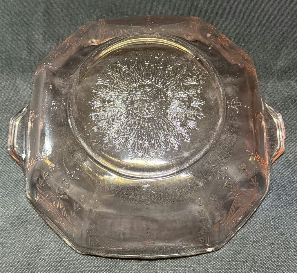 Pink embossed glass bowl with sunburst bottom - image 4 of 5
