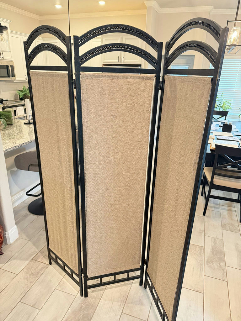 Three-Panel Folding Room Divider with Arched Top, Brown/Beige - image 2 of 3