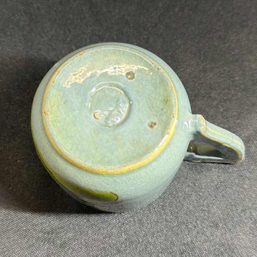 Teal-blue glazed ceramic tea service with hand-painted figures and cactus motifs - image 8 of 12