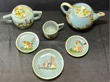 Teal-blue glazed ceramic tea service with hand-painted figures and cactus motifs - thumbnail 3 of 12