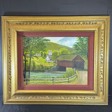 Landscape painting with covered bridge in ornate frame- local Austin artist Mildred Griscom - thumbnail 8 of 8