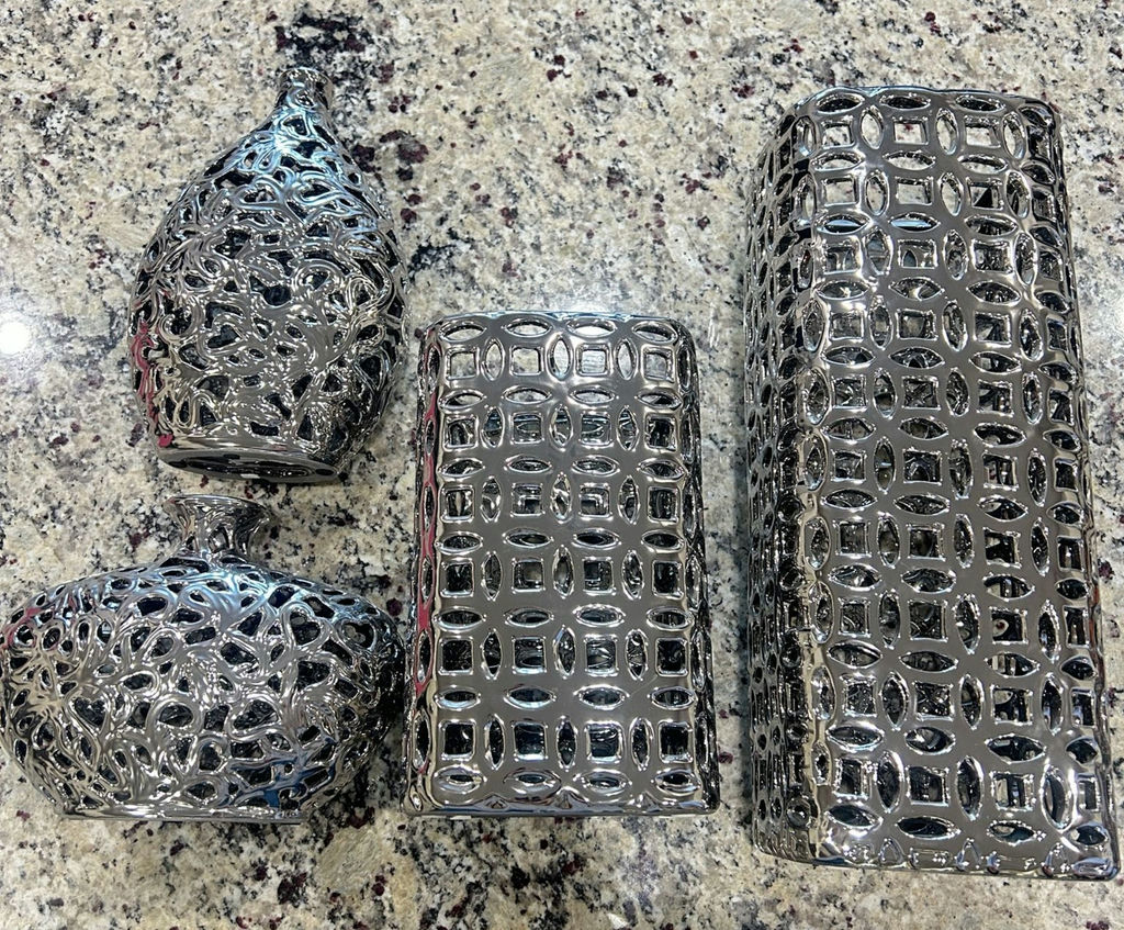 4-Piece Silver Chrome Metal Vase Set, Modern/Contemporary - image 1 of 5