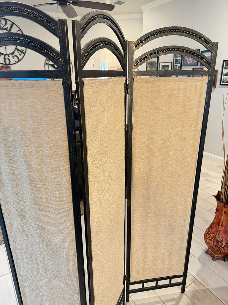 Three-Panel Folding Room Divider with Arched Top, Brown/Beige - image 3 of 3