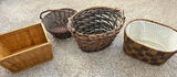 Lot of 4 Wicker, Wood and Fabric-Lined Decorative Baskets with Handles - thumbnail 1 of 5