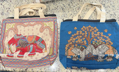 Set of 2 Woven Tapestry and Canvas Tote Bags - Image 1 of 5