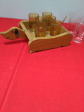 Wooden duck-shaped shot glass caddy with amber glasses - thumbnail 2 of 3