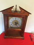 Antique wooden clock cabinet with glass front - thumbnail 1 of 3
