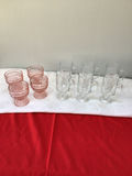 Pink stemmed goblets and clear etched mugs - thumbnail 1 of 2