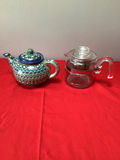 Hand-painted ceramic teapot and clear glass teapots with lids - thumbnail 1 of 5