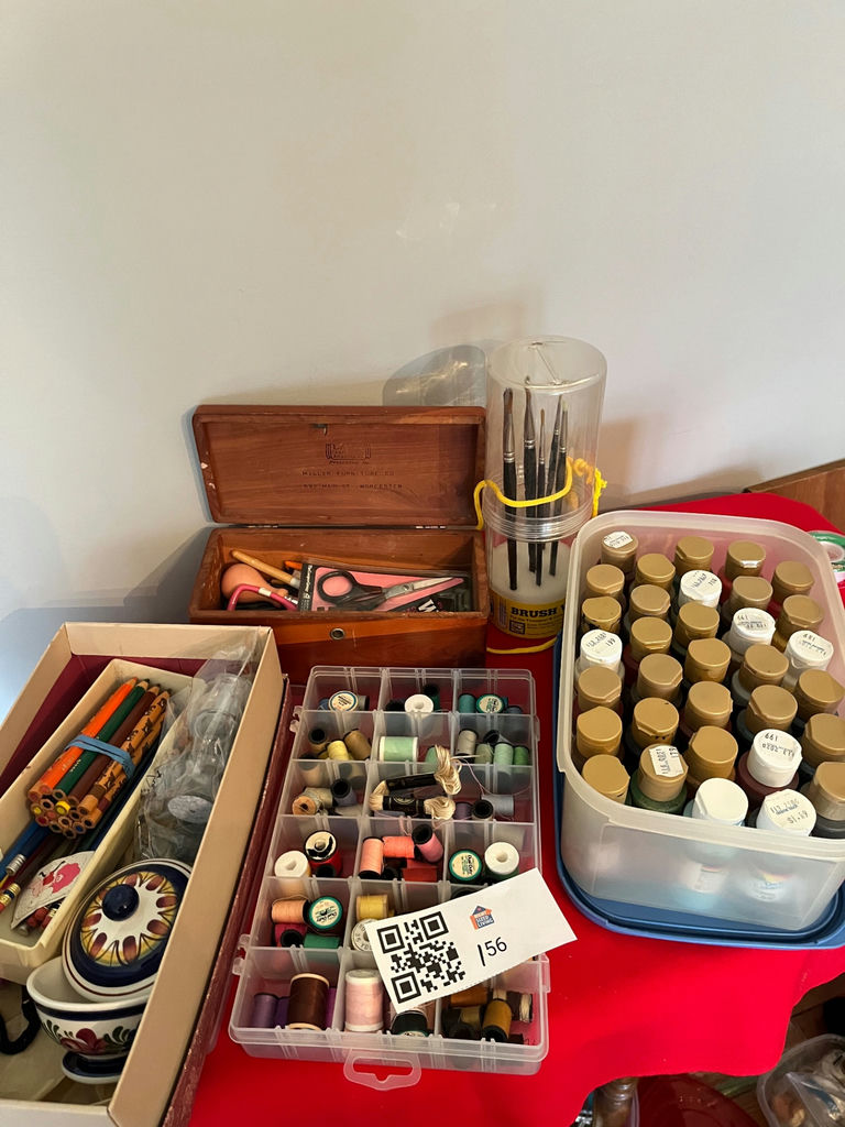 Assorted craft supplies: sewing thread, paints, and tools - image 1 of 5