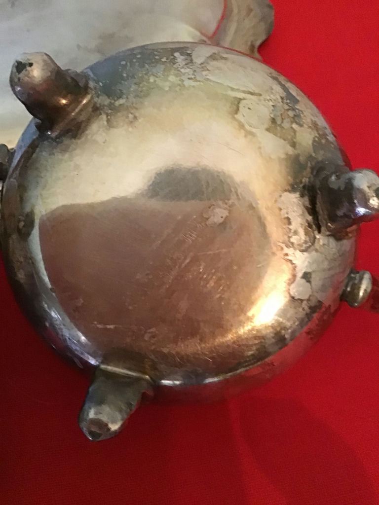 Silverplate creamer, sugar bowl with lid, and ornate serving tray - image 5 of 5