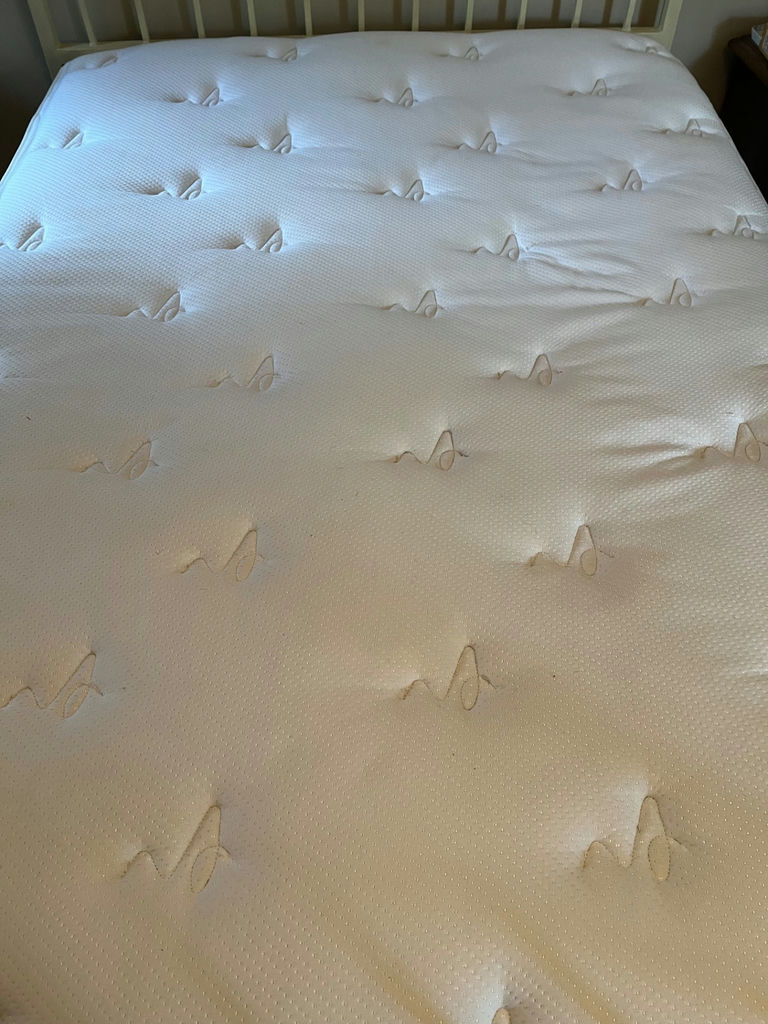 Cream Queen size metal bed frame with  mattress and box spring - image 4 of 4