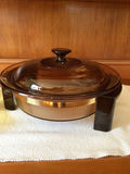 Amber glass divided serving tray and glass-lidded chafing dish - thumbnail 3 of 3
