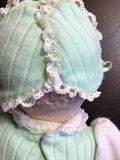 Vintage doll in mint-green outfit with lace bonnet - thumbnail 3 of 3