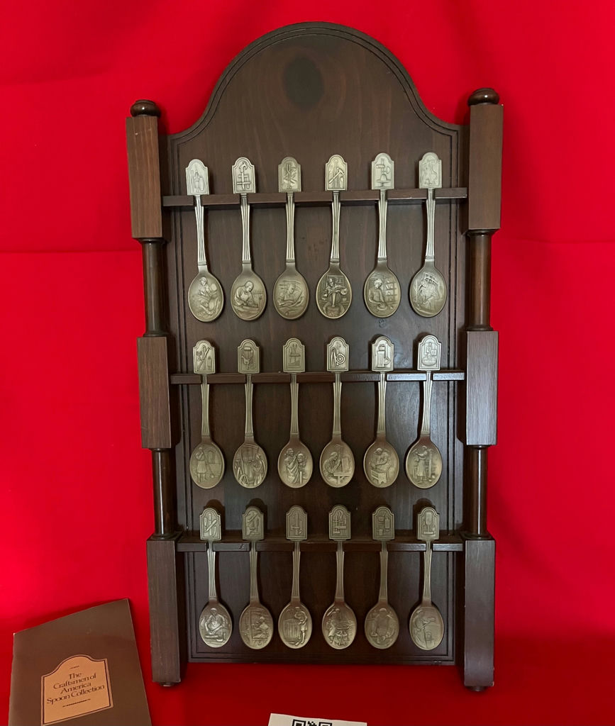 The Craftsmen of America Spoon Collection on Wooden Display Rack - image 4 of 4