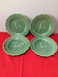 Set of four green ceramic plates with rooster motif - thumbnail 1 of 2