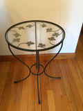 Round glass-top metal end table with ivy leaf motif - thumbnail 2 of 2