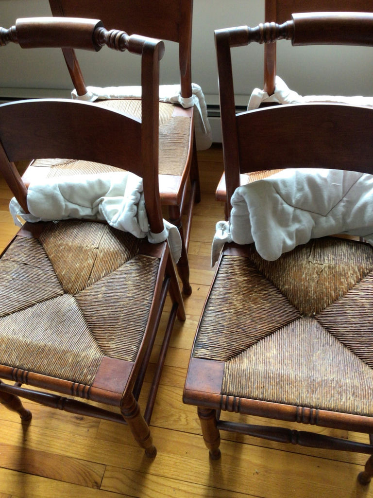 Wooden dining chairs with woven cane seats - image 4 of 6