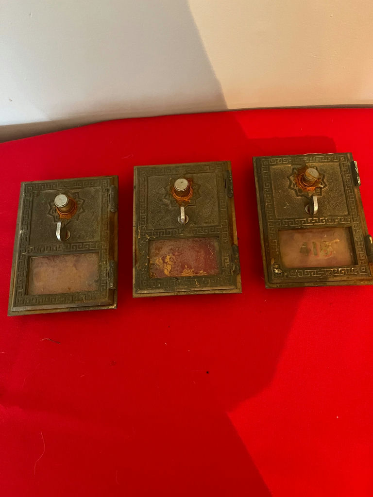 Three vintage metal mail box doors with glass fronts - image 2 of 2