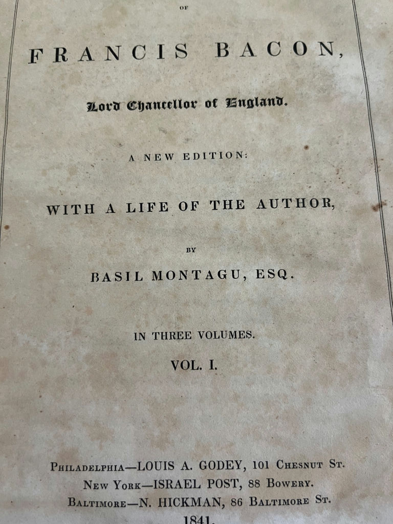 Antique book with marbled cover and Francis Bacon biography with portrait engraving - image 2 of 3