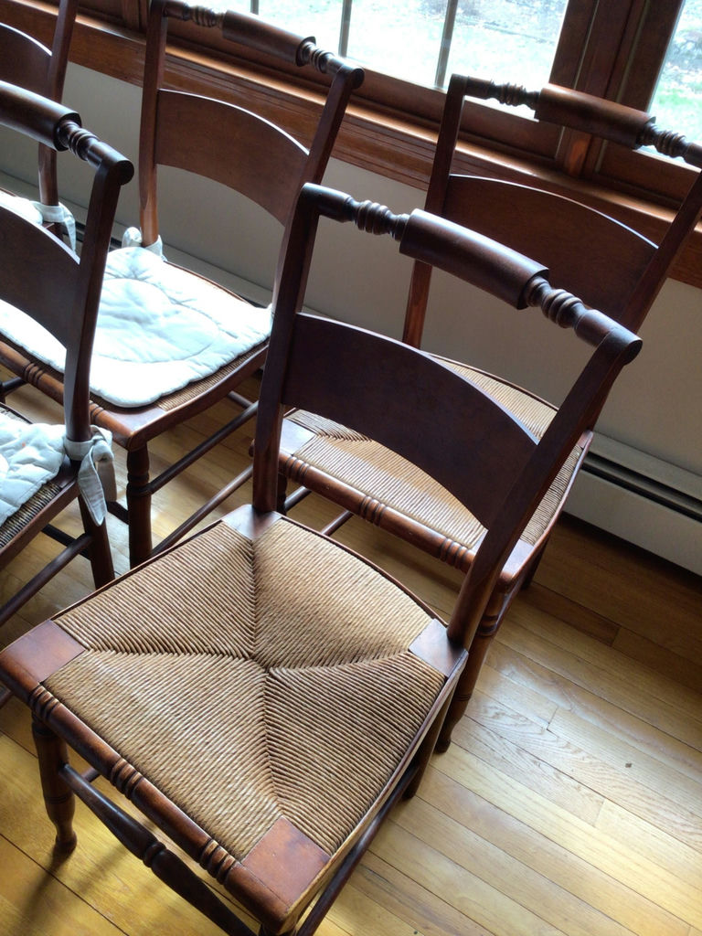 Wooden dining chairs with woven cane seats - image 2 of 6