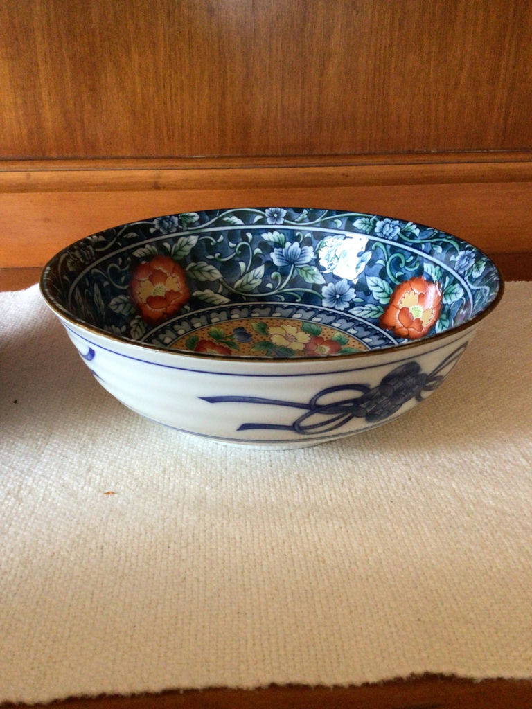 2 ceramic bowls with blue-and-white patterns and gray/black designs - image 4 of 6
