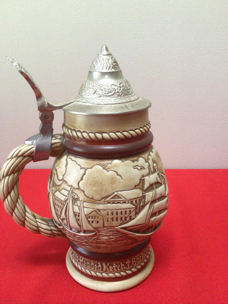 Set of five decorative ceramic beer steins with pewter lids - image 10 of 10