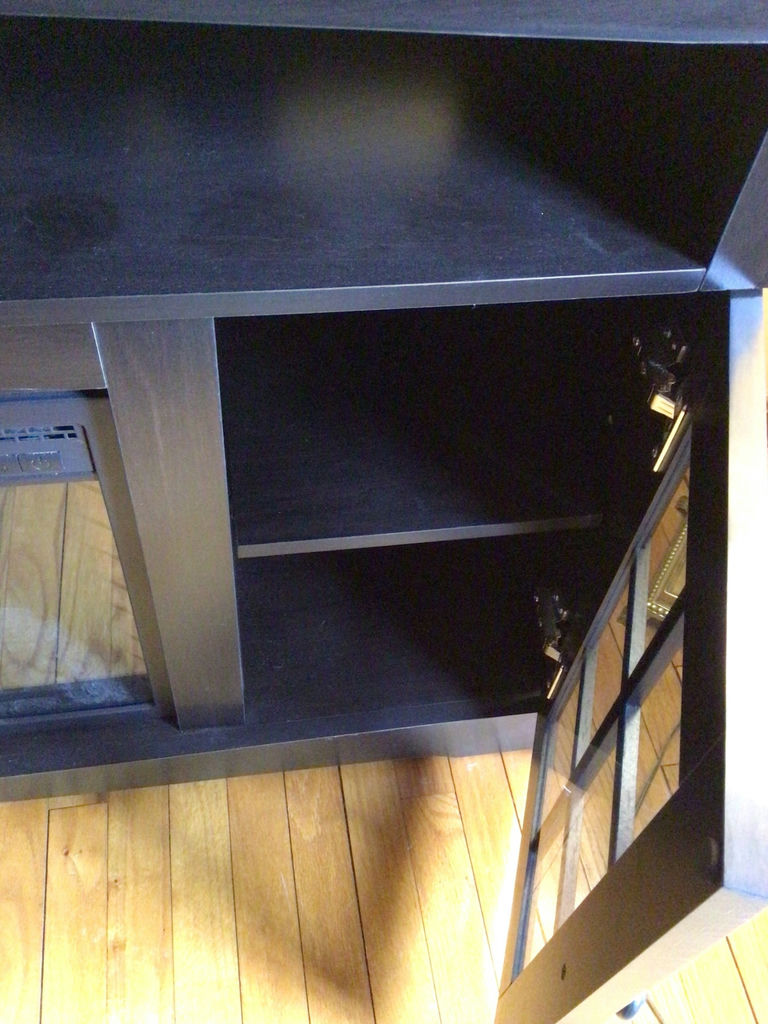 Dark Wood Fireplace Console with Built-in Fireplace and Glass Cabinets - image 3 of 3